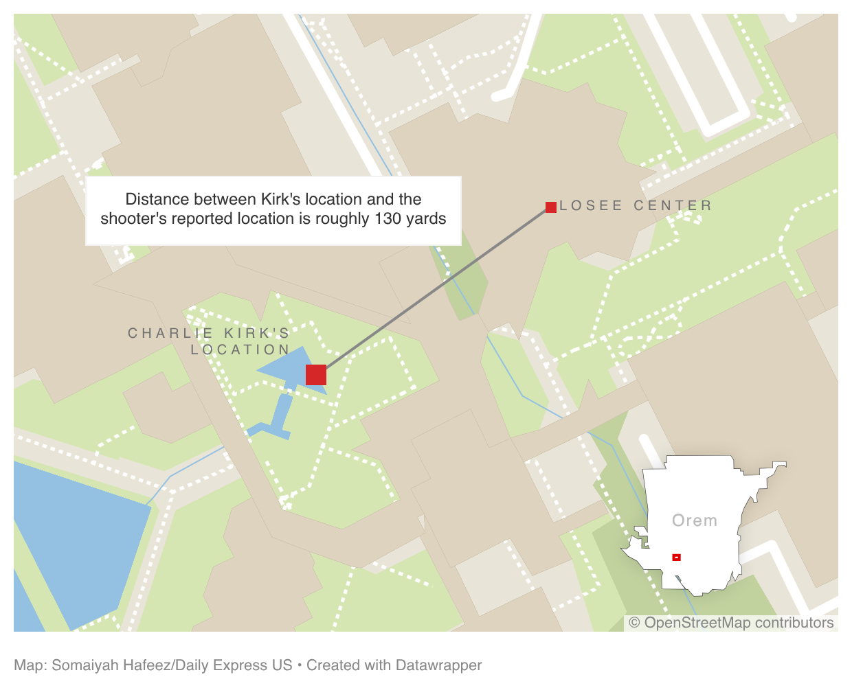 A locator map for Charlie Kirk Shooting